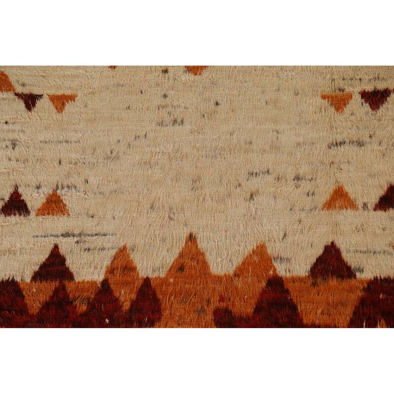 Hand Knotted Oriental 100% Wool Carpet Modern Tribal Beige & Ivories Moroccan Area Rug - 9' 8'' X 6' 8''