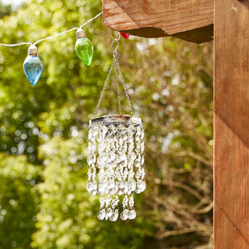 Glitzhome 19"H Solar Lighted Patriotic Wind Chime Hanging Decor