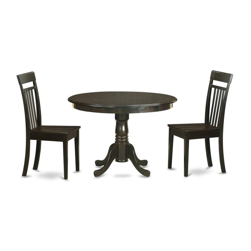 East West Furniture 3 Piece Dining Table Set- a Wooden Table and 2 Dining Chairs, 42x42 Inch, Cappuccino (Seat's Type Options)