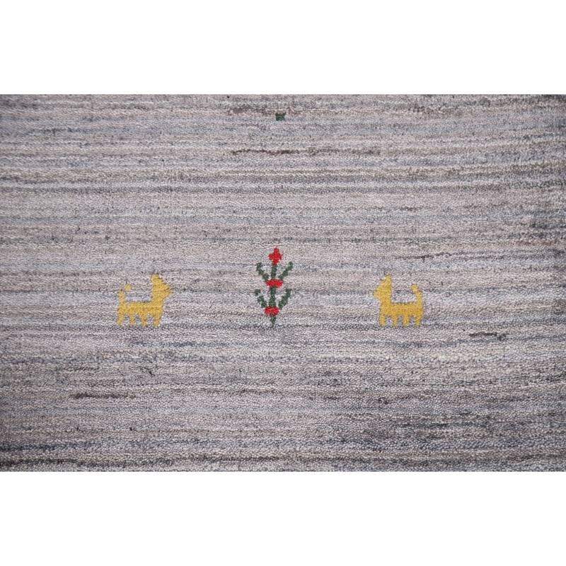 Striped Gabbeh Indian Area Rug Hand-Knotted Grey Wool Carpet - 9'0"x 11'8"