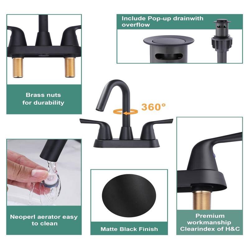 WOWOW 4 in. Centerset Double Handle Bathroom Faucet