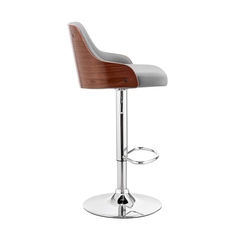 Gray Faux Leather Adjustable Modern Bar Stool - 41" x 19" x 19"