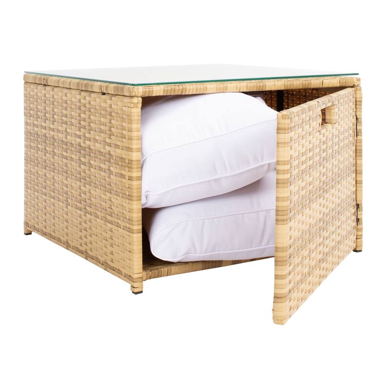 SAFAVIEH Helga Outdoor 4-Piece Conversation Patio Set with Storage - 57"W x 31"D x 26"H