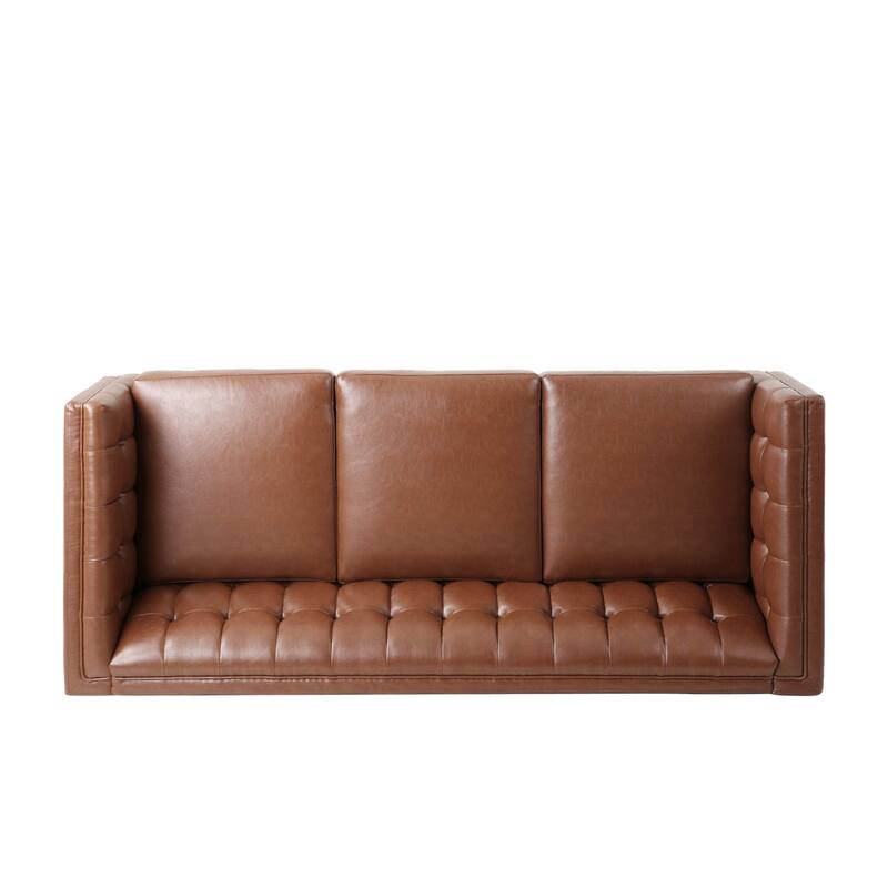 3-Seat Sofa with Tufted Back, Smooth Upholstery, Birch Legs