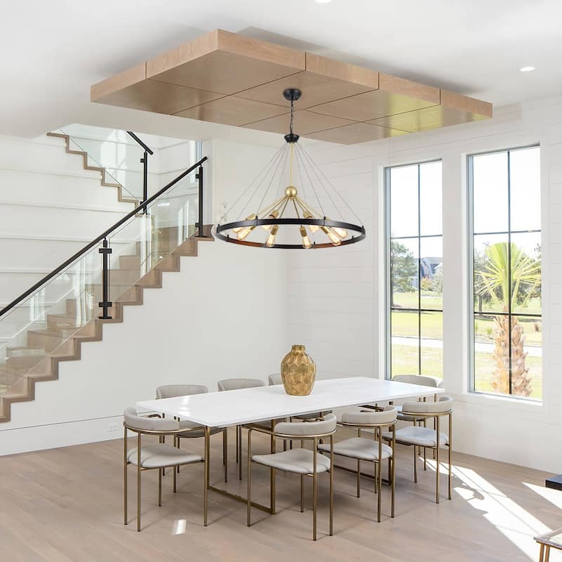 8-Light Farmhouse Wagon Wheel Chandelier with Adjustable Chain