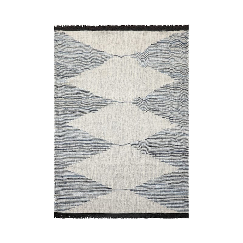 LoomBloom Hand-Woven Ivory Geometric Kilim 100% Wool Oriental Area Rug - 5' 3'' x 7' 7''