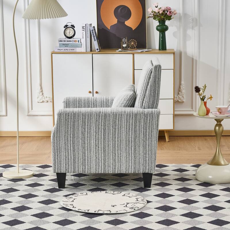 Modern Accent Chair with Arms,Comfy Upholstered Armchair for Living Room,Grey and White Striped Armchair with Nailhead Trim