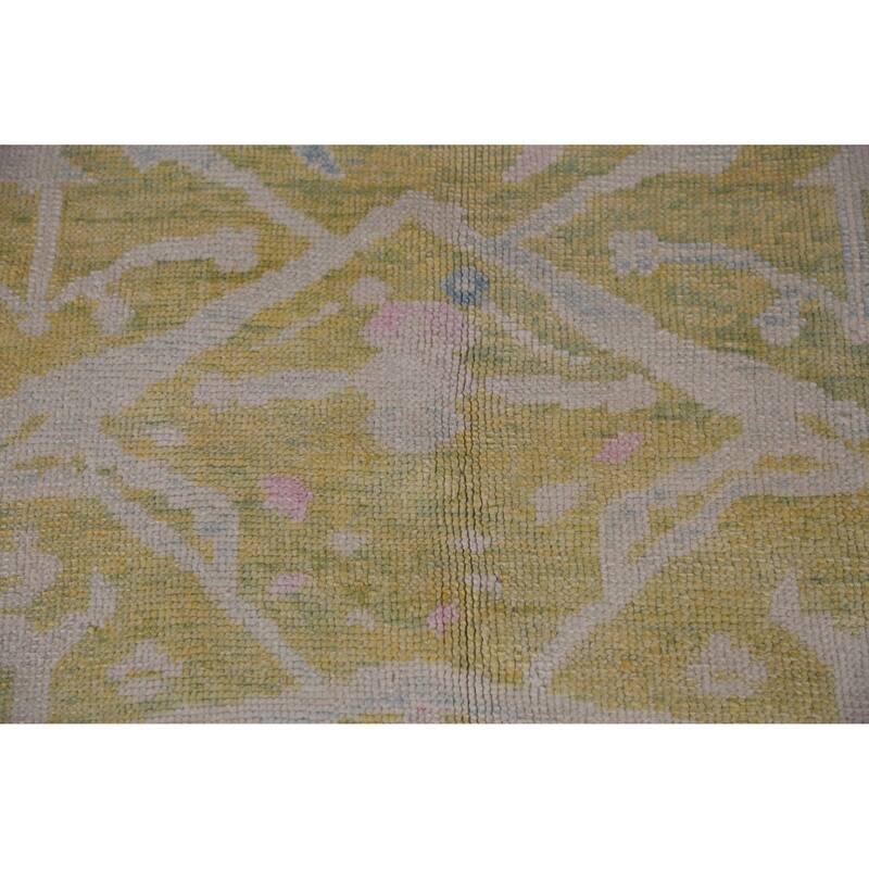 Hand Knotted Oriental 100% Wool Carpet Transitional All-Over Green Oushak Area Rug - 10' 11'' X 8' 0''