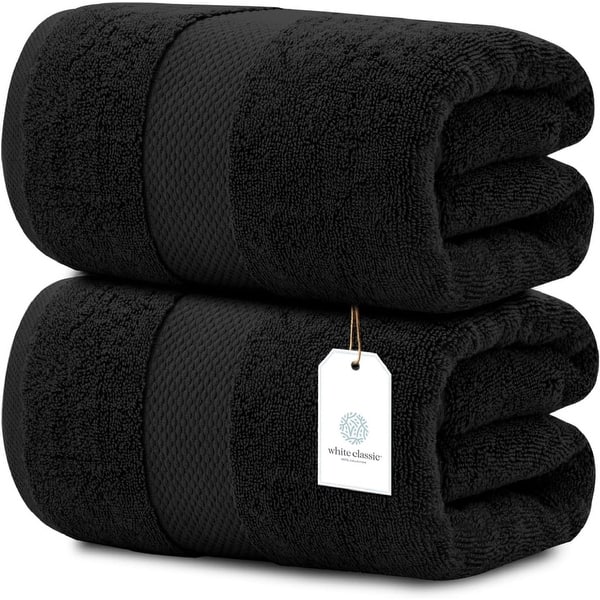 Black-Classic Luxury Cotton Oversized Bath Sheet 35x70 - Set of 2
