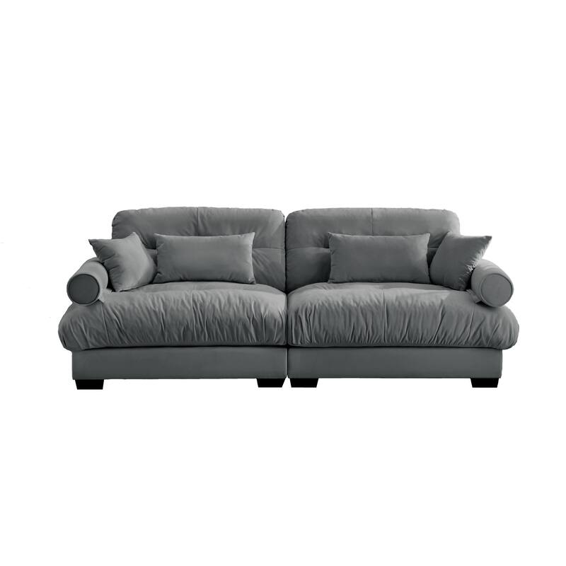 93.7" Velvet 3-Seater Sofa, Bolster Arms and High-Resilience Cushions