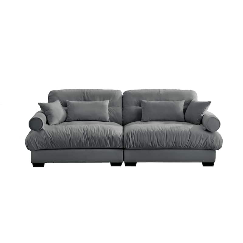 93.7"Velvet 3-Seater Sofa with Bolster Armrests, High-Resilience Sponge Cushions