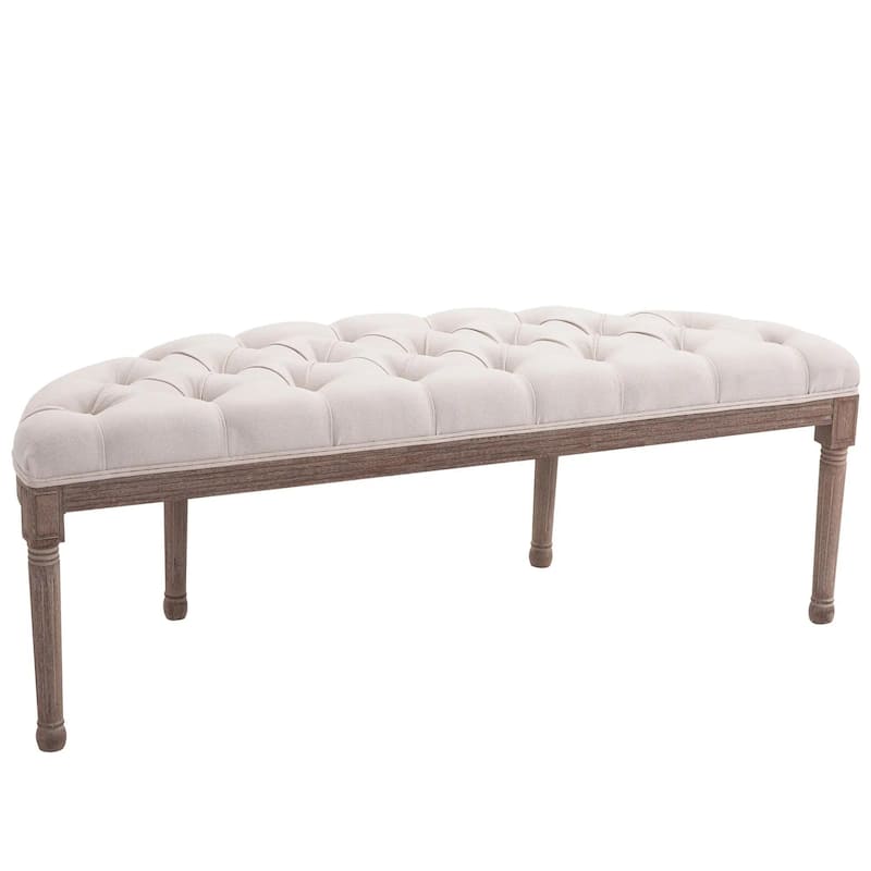 Semi-Circle End of Bed Bench with Tufted Design, Upholstered Bedroom