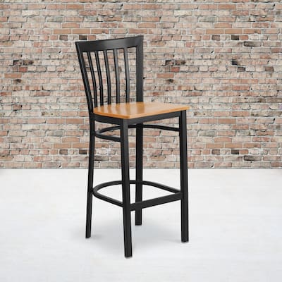 School House Back Metal Restaurant Barstool - 17.25"W x 19.5"D x 41.75"H - 17.25"W x 19.5"D x 41.75"H