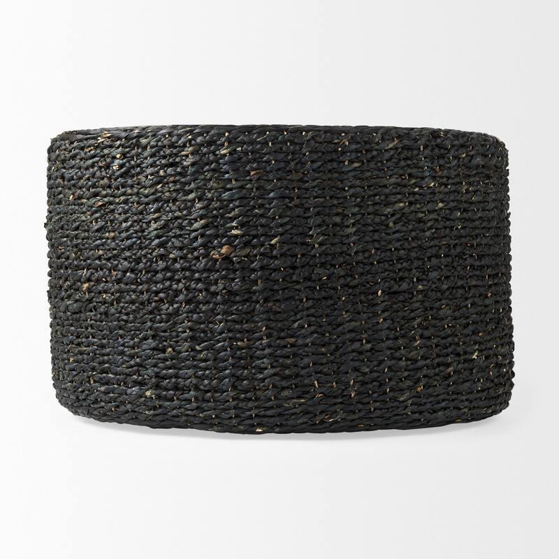 Mercana "Dina" Black Cornhusk & Water Hyacinth Round Square Pouf
