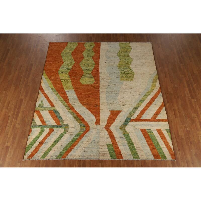 Moroccan Oriental Rug Hand-Knotted Bedroom Wool Carpet - 8'5" x 9'10"