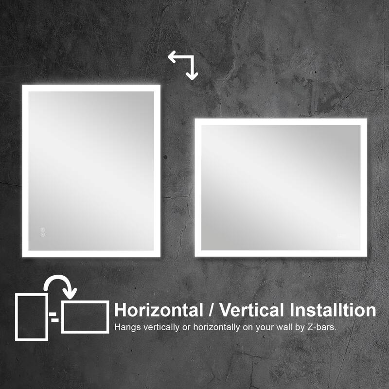 Wall Mounted Bathroom Frameless With Back/Front Light LED Mirror,Anti-fog