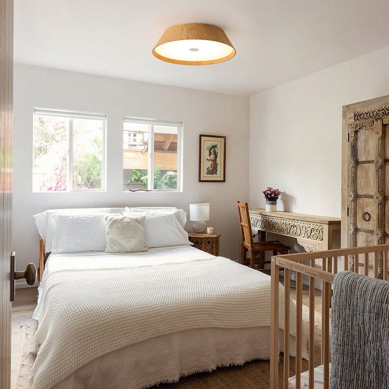 Scandinavian Conical Wood Dimmable LED Flush Mount Ceiling Light - 13.2in
