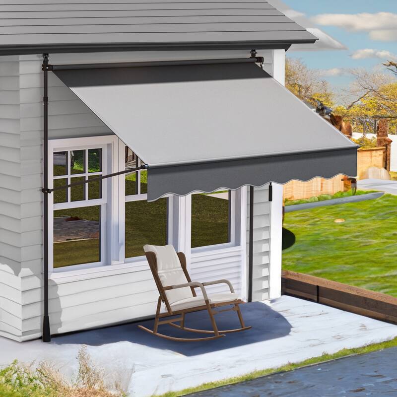 Mosis 13' x 4' Manual Retractable Awning, Non-Screw Freestanding Patio Sun Shade Shelter with Support Pole Stand