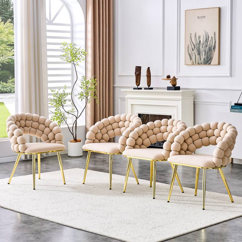 Velvet Dining Chairs Set of 2, Modern Upholstered Vanity Chairs Accent Chairs with Golden Metal Legs