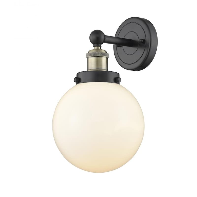 Innovations Lighting 616-1W-10-7-L Beacon Sconce Beacon 10" Tall Wall - Black Antique Brass / Matte White