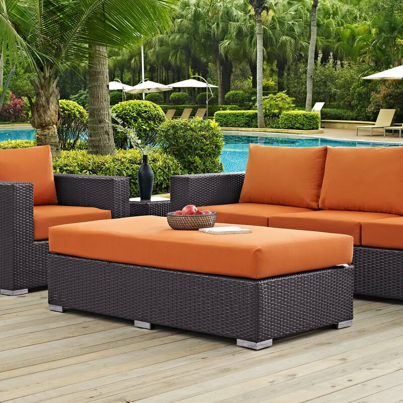Convene Outdoor Patio Fabric Rectangle Ottoman - Espresso Orange