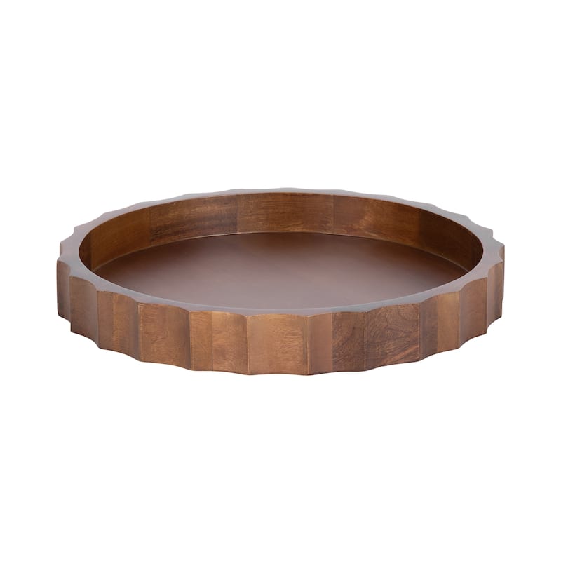 Kate and Laurel Lissi Round Tray - 16x16 - Walnut Brown