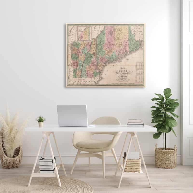 Stupell Northern New England Map Maine Vermont New Hampshire Canvas Wall Art - Multi-Color