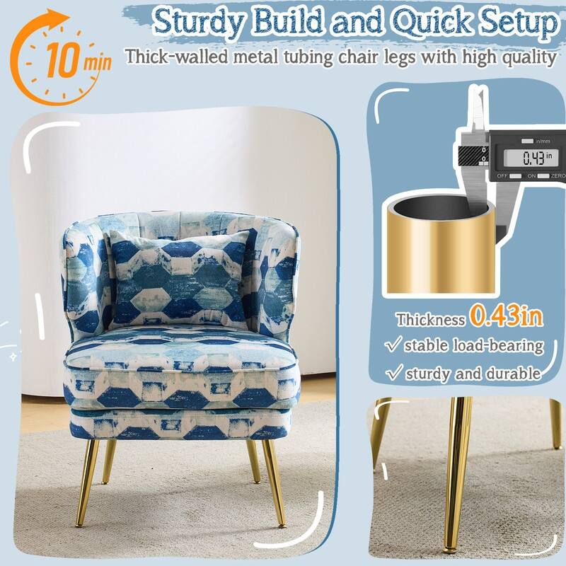 Mid Century Modern Upholstered Reading Chair with Lumbar Pillow, Gold Metal Legs, Small Space Friendly for Living Room Bedroom