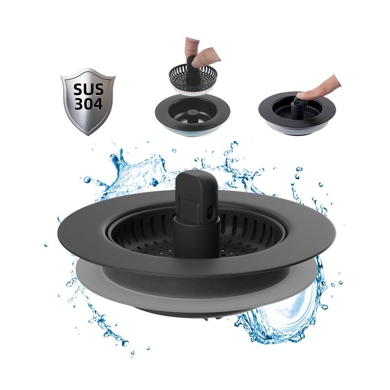 3 in 1 Kitchen Sink Drain Strainer for US Standard 3-1/2" Drain - Matte Black