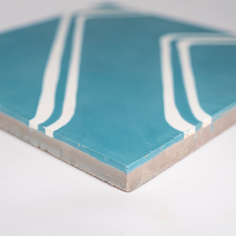 Handmade Chawen Teal/White Tile, Pack of 12 (Morocco)