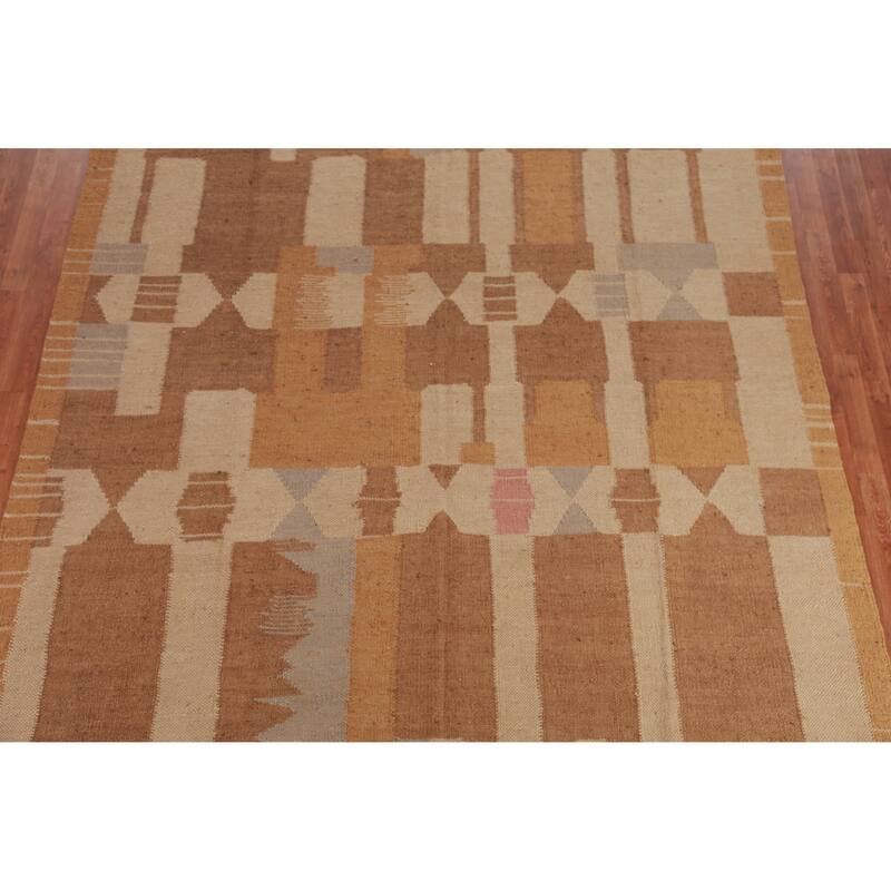 Hand Woven Oriental 100% Jute Carpet Southwestern Modern Brown Kilim Area Rug - 10' 2'' X 8' 3''