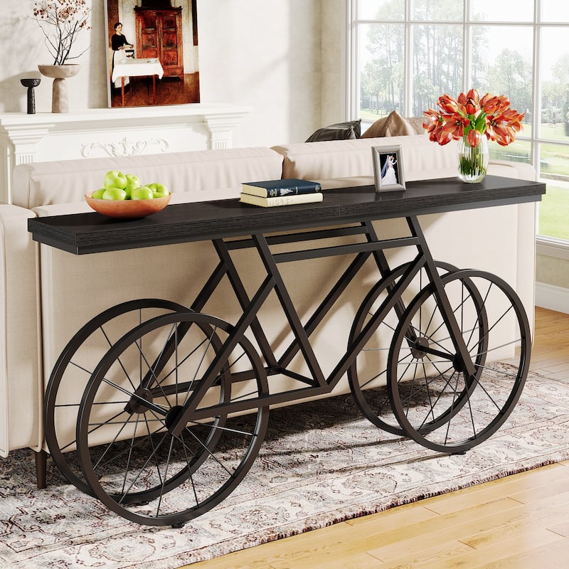 70.9 inch Extra Long Console Table with Bicycle Base, Narrow Sofa Table Industrial Entryway Table