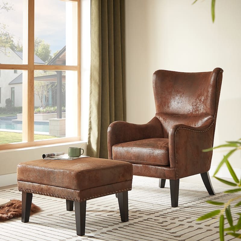 Christopher Knight Home - Aurelius Upholstery Lounge Chair Set - Chair + Ottoman Set - Brown+DarkBrown