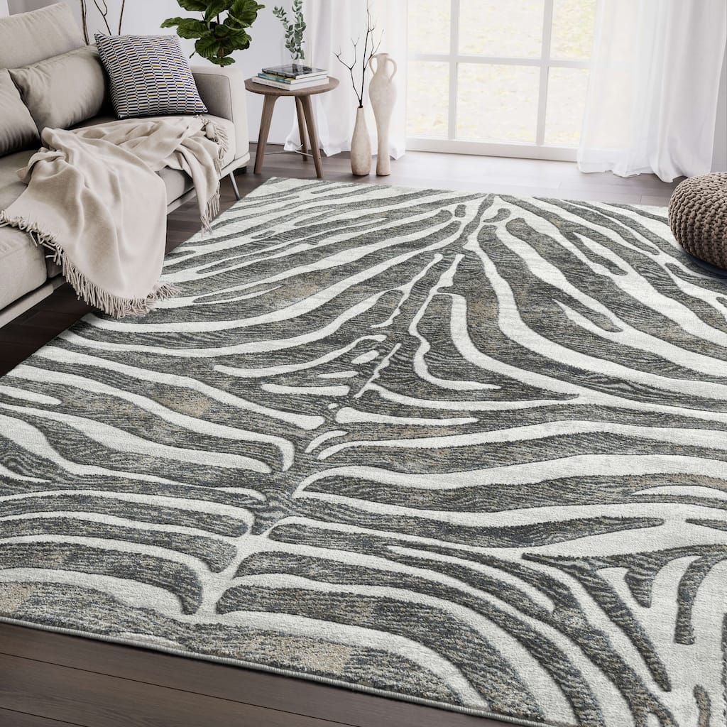 Abani Nova NOV170B Grey Brown Zebra Print Area Rug