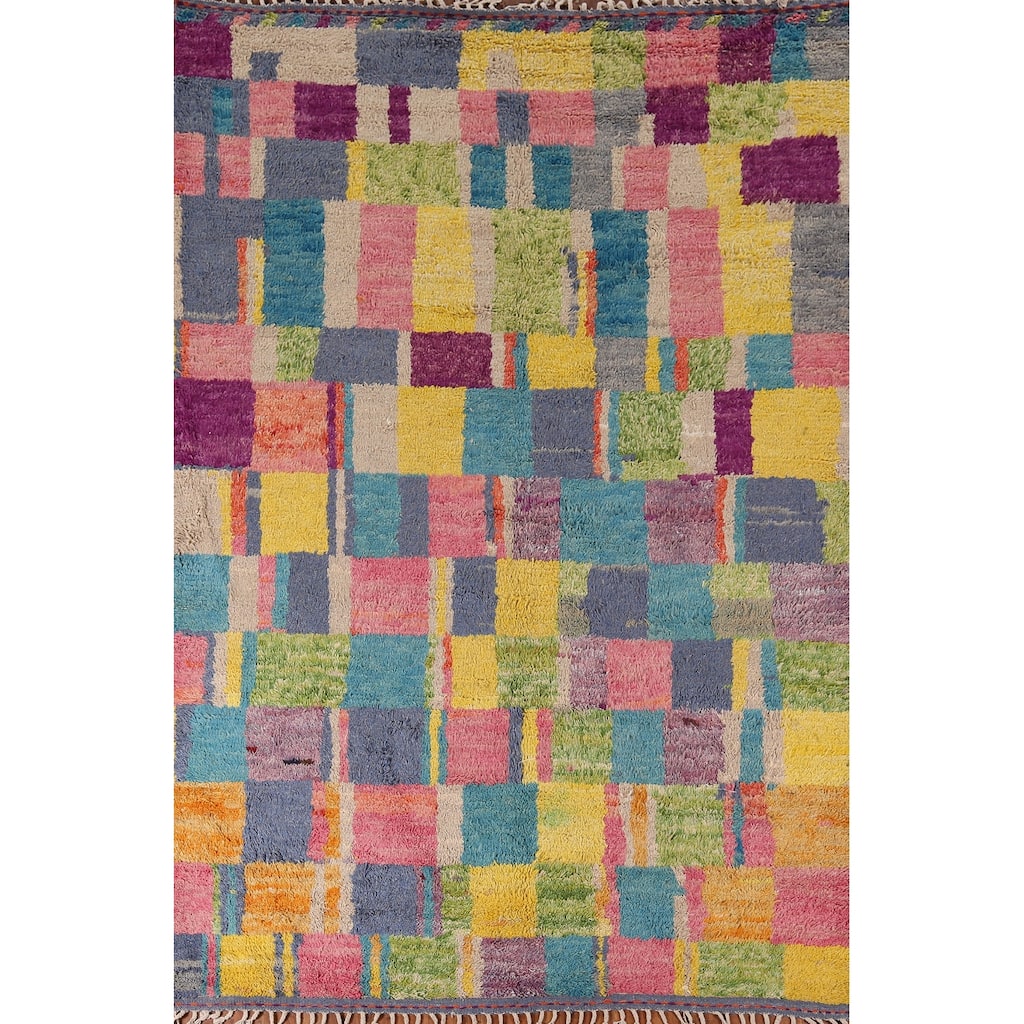 Colorful Plush Moroccan Oriental Area Rug Handmade Wool Carpet - 6'11" x 10'4"