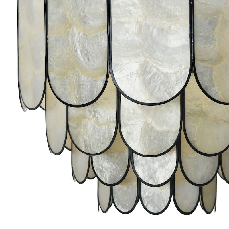 Capiz and Metal Flush Mount Ceiling Light - 14.0"L x 14.0"W x 12.0"H