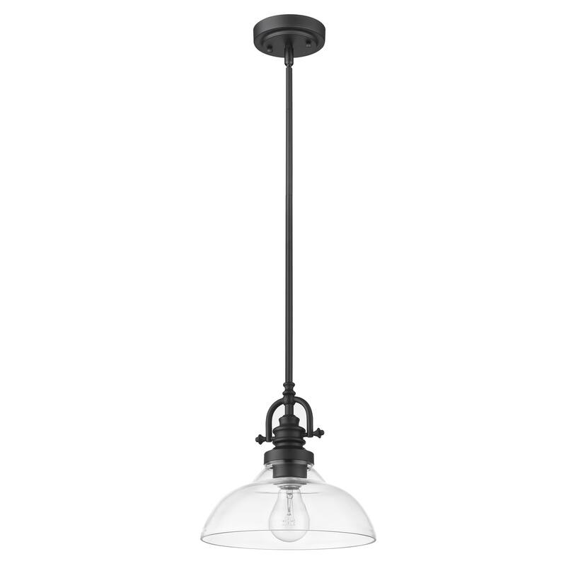 HomeRoots Matte Black Hanging Light with Glass Dome Shade - 9.75' X '9.5' X '9.75