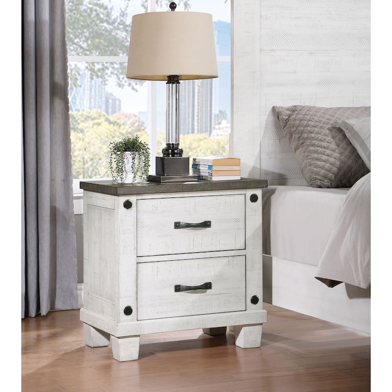 Jarrett Distressed White and Grey 2-Drawer Nightstand