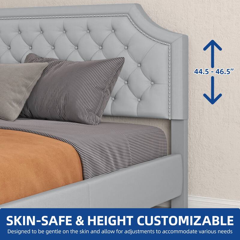 Moasis Linen Upholstered Platform Bed Velvet Bed Frame with Adjustable Headboard