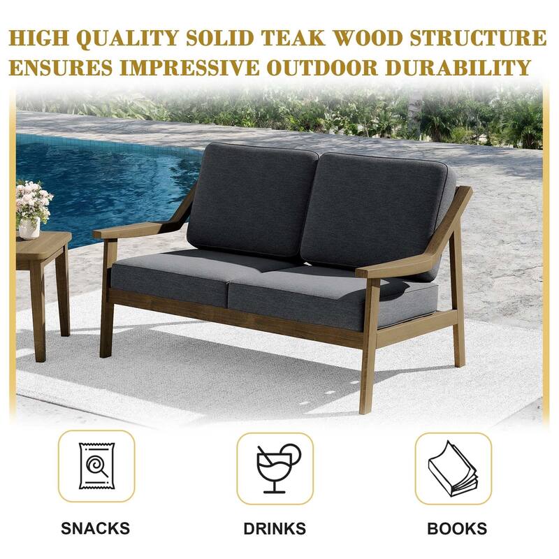Outdoor Teak Wood Slat Back Patio Loveseat Sofa