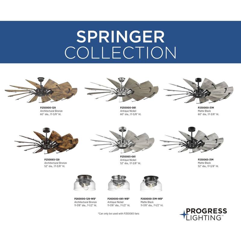 Springer Collection 52-Inch Matte Black 12-Blade DC Motor Windmill Ceiling Fan - 52 in x 52 in x 17.375 in