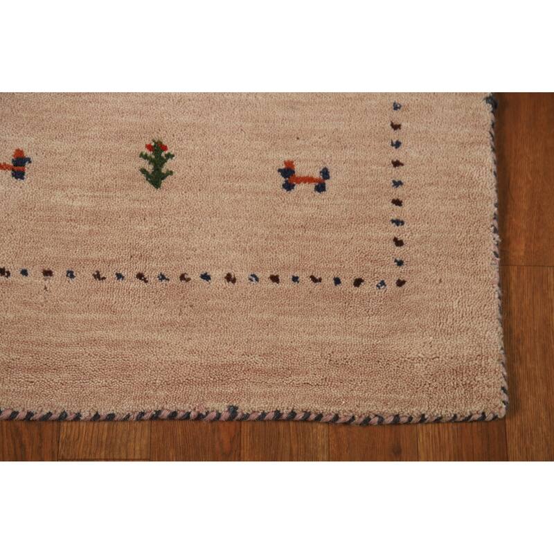 Hand Knotted Oriental 100% Wool Carpet Tribal Animal Pictorial Peach Gabbeh Runner Rug - 4' 8'' X 2' 3''