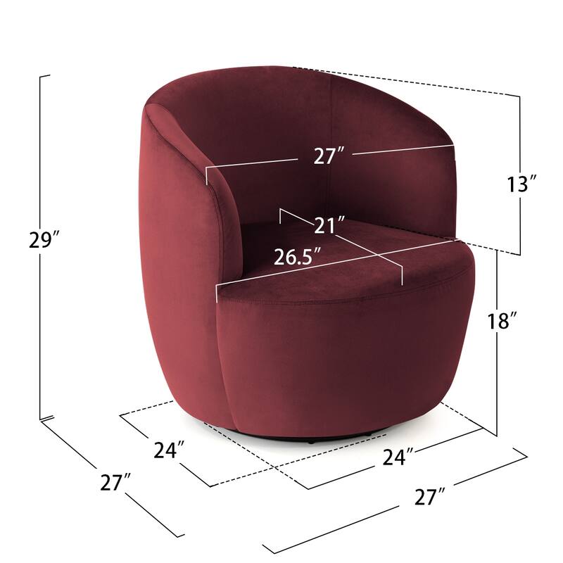 26.5" Wide Velvet Small Swivel Barrel Accent Chair