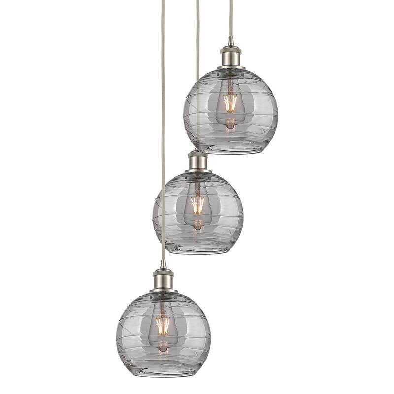 Innovations Lighting 113B-3P 30 15 Athens Deco Swirl Pendant Athens - Brushed Satin Nickel / Light Smoke Deco Swirl