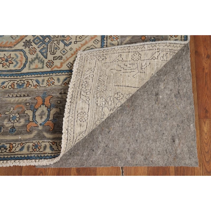 Green Geometric Tabriz Persian Area Rug Hand-Knotted Wool Carpet - 6'6"x 9'7"