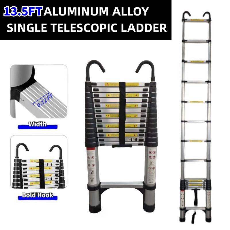 4.1-Meter Telescopic Aluminum Ladder with Non-Slip Feet and Hooks