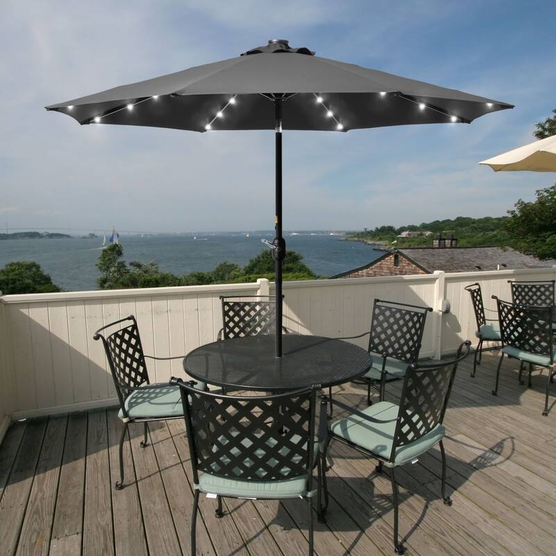 BONOSUKI 9ft Patio Solar Umbrella LED Patio Market Steel Tilt w/Crank - Black