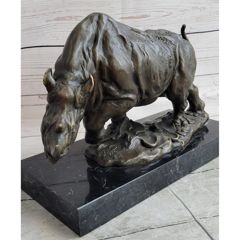 Hot Cast Bronze Rhinoceros Rhino Sculpture Statue Figure On Marble Base