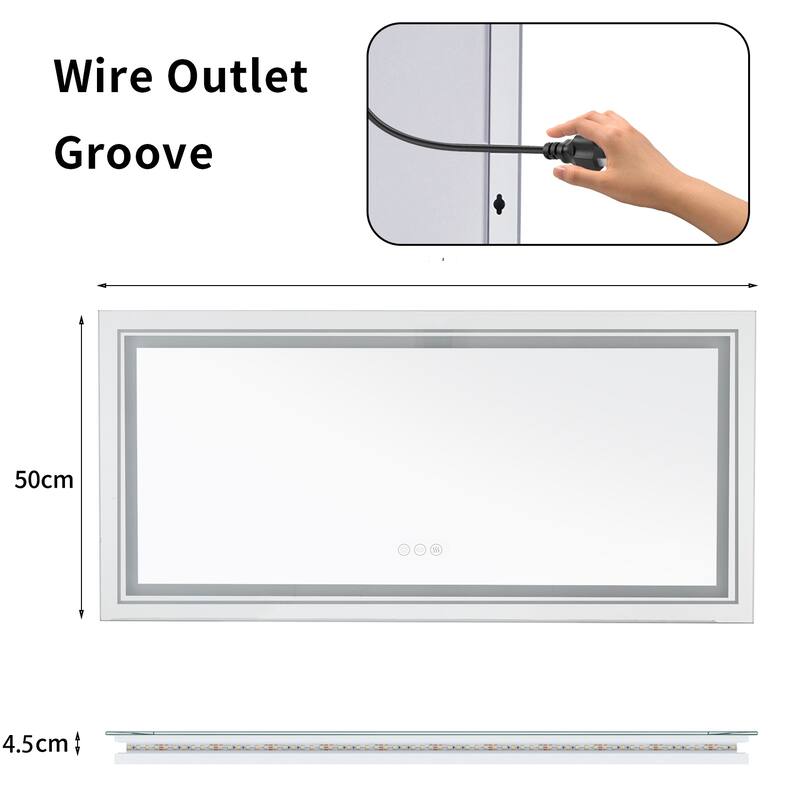 Smart LED Framless Illuminated Bathroom Mirror Anti-Fog Backlit - 42" x 20"