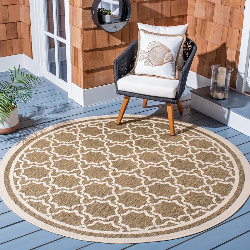 SAFAVIEH Courtyard Gulsin Indoor/ Outdoor Waterproof Patio Backyard Rug - 5'3" Round - Brown/Bone